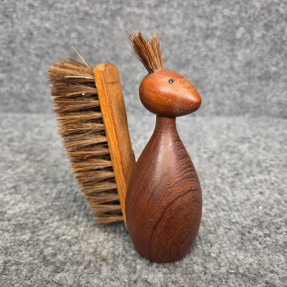 Unique Vintage Denmark Johannesen Handmade Wood Brush Tail Squirrel Weird Quirky